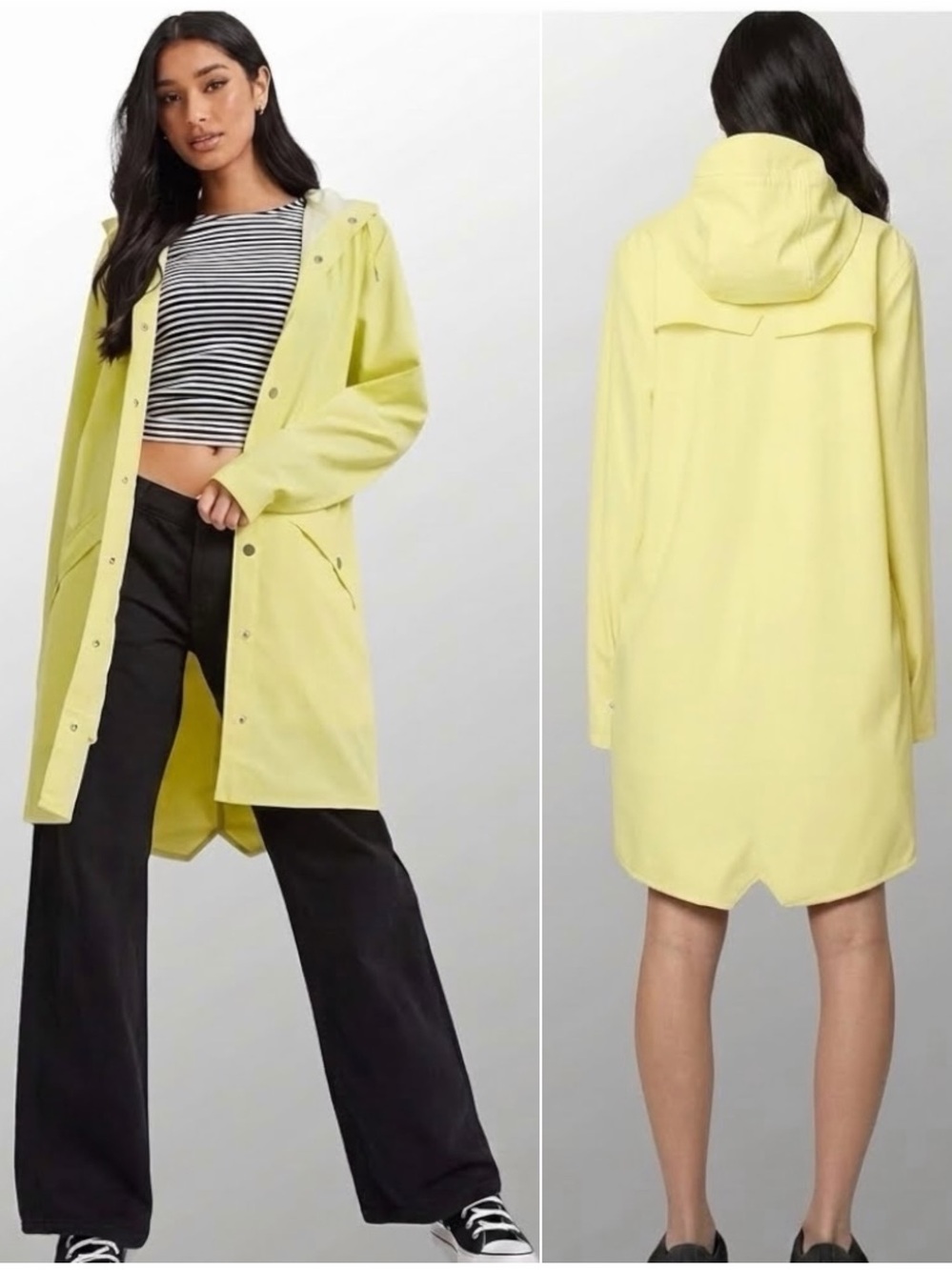 NWT Rains Long Jacket Straw Pastel Yellow Waterproof Raincoat Windbreaker Hooded